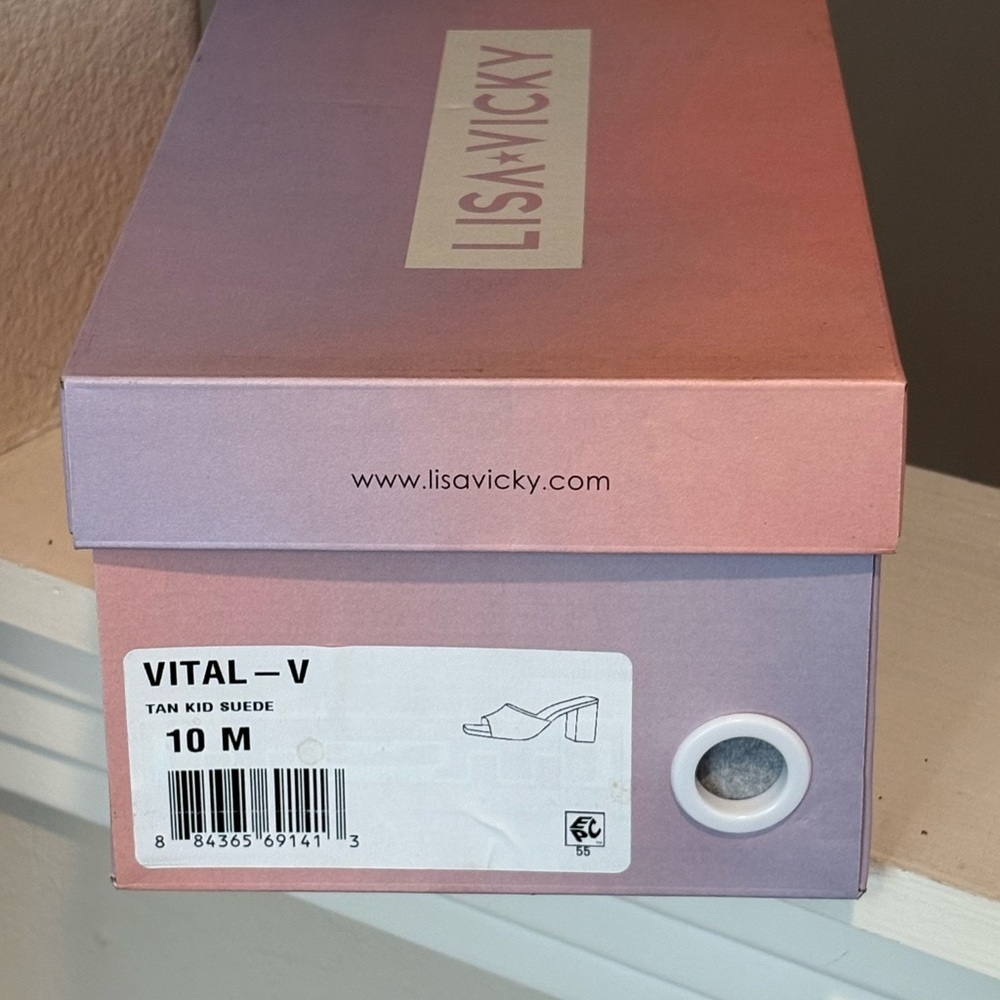Lisa Vicky Vital V Tan Suede Open Toe Mules New In Box Womens Size 10 - Picture 10 of 10